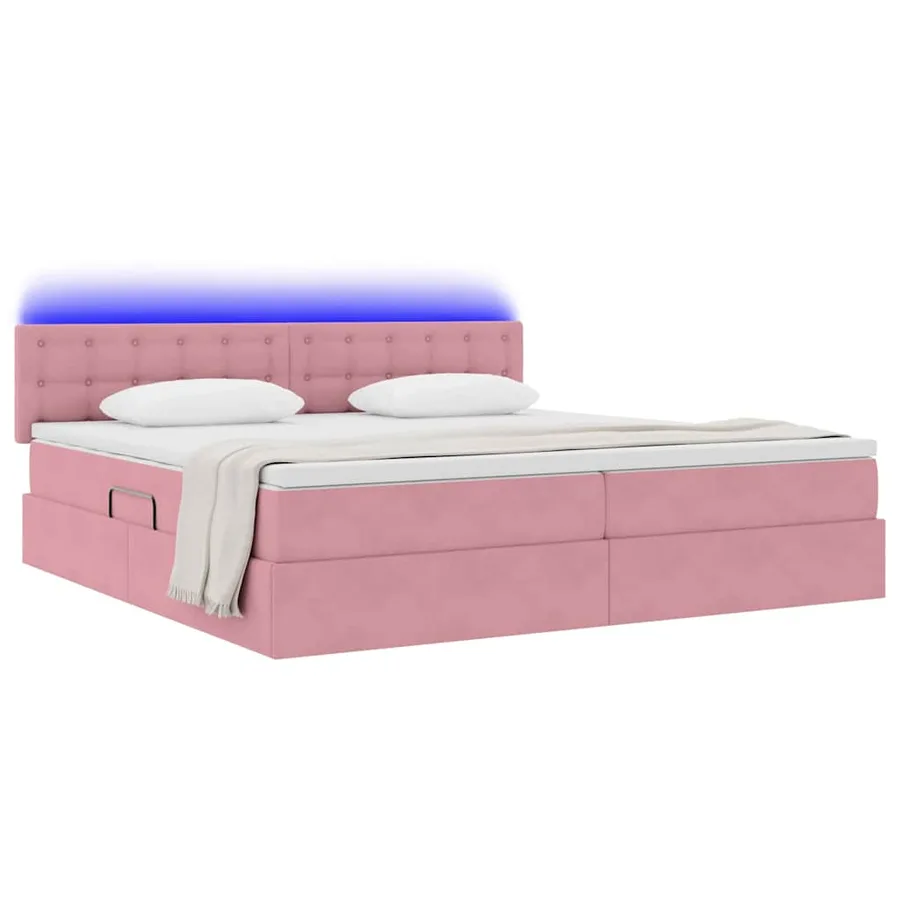 Lit de rangement LED avec matelas Rose 200 x 200 cm Velours - 3