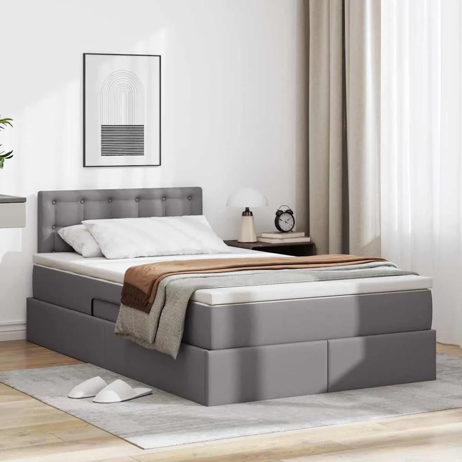 Lit avec rangement et matelas Gris 120 x 190 cm Simili cuir
