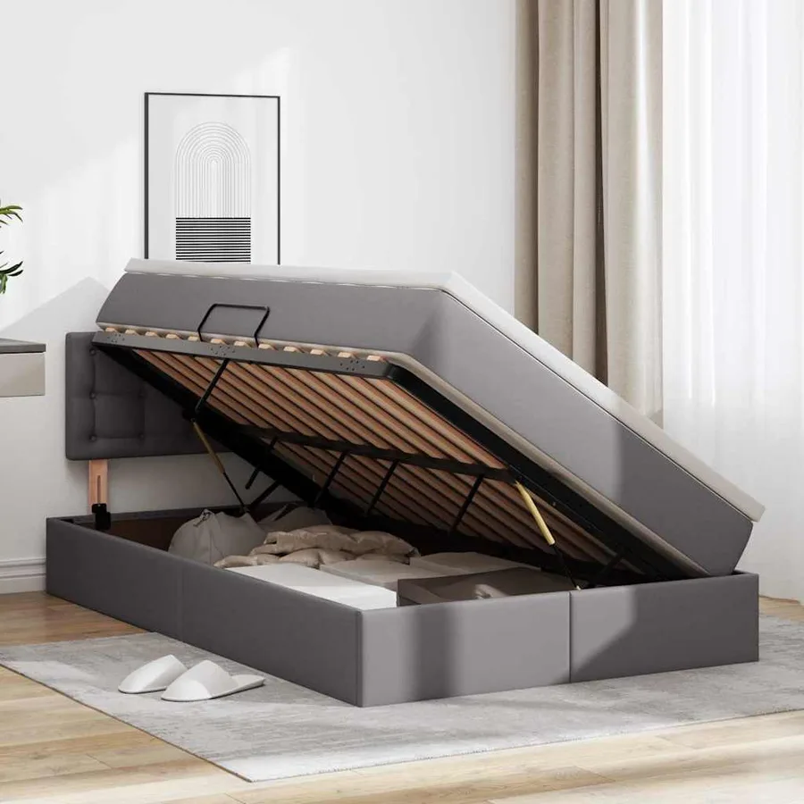 Lit avec rangement et matelas Gris 120 x 190 cm Simili cuir - 4