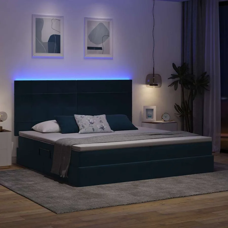 Lit de rangement LED avec matelas Bleu foncé 200 x 200 cm - 2