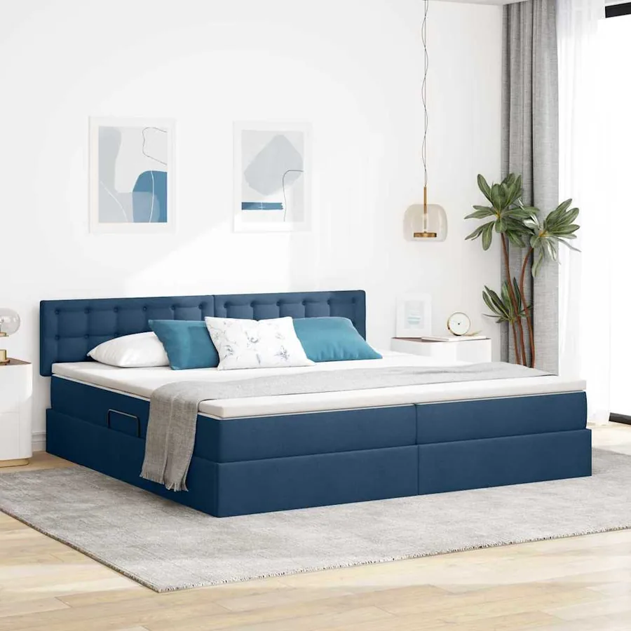 Lit avec rangement et matelas avec matelas Bleu 200 x 200 cm