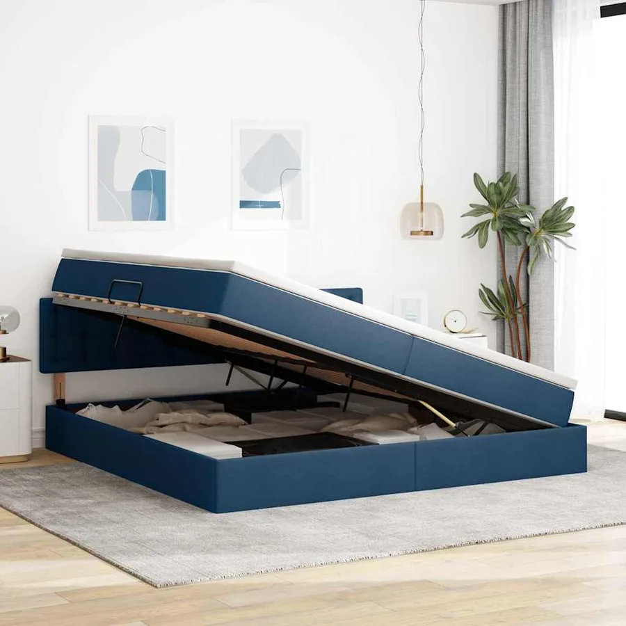 Lit avec rangement et matelas avec matelas Bleu 200 x 200 cm - 4