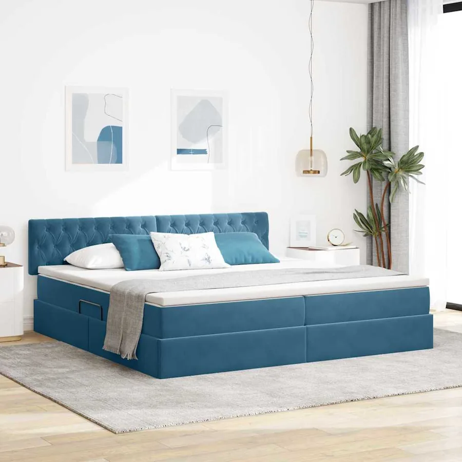 Lit de rangement LED avec matelas Bleu foncé 200 x 200 cm