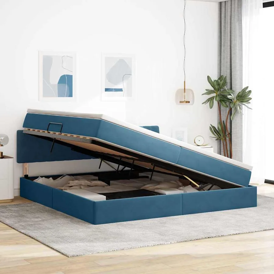 Lit de rangement LED avec matelas Bleu foncé 200 x 200 cm - 4