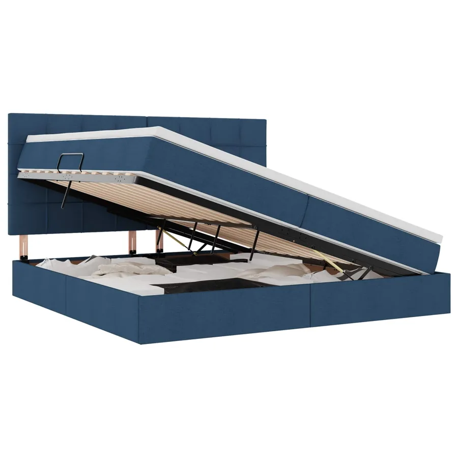 Lit avec rangement et matelas Bleu 200 x 200 cm tissu - 2