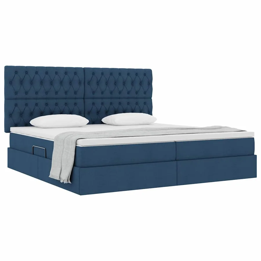 Lit avec rangement et matelas Bleu 200 x 200 cm tissu - 3