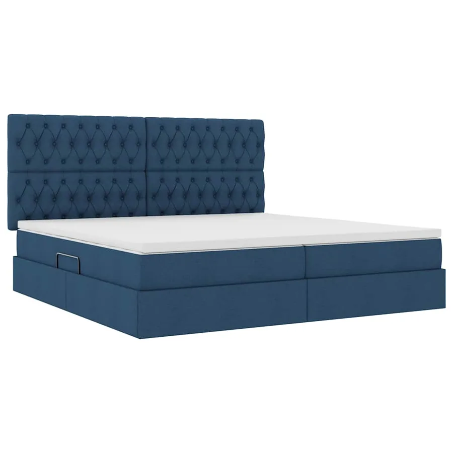 Lit avec rangement et matelas Bleu 200 x 200 cm tissu - 5