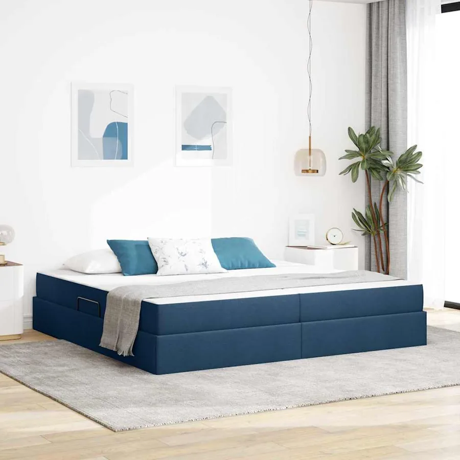 Lit avec rangement et matelas Bleu 200 x 200 cm Polyester