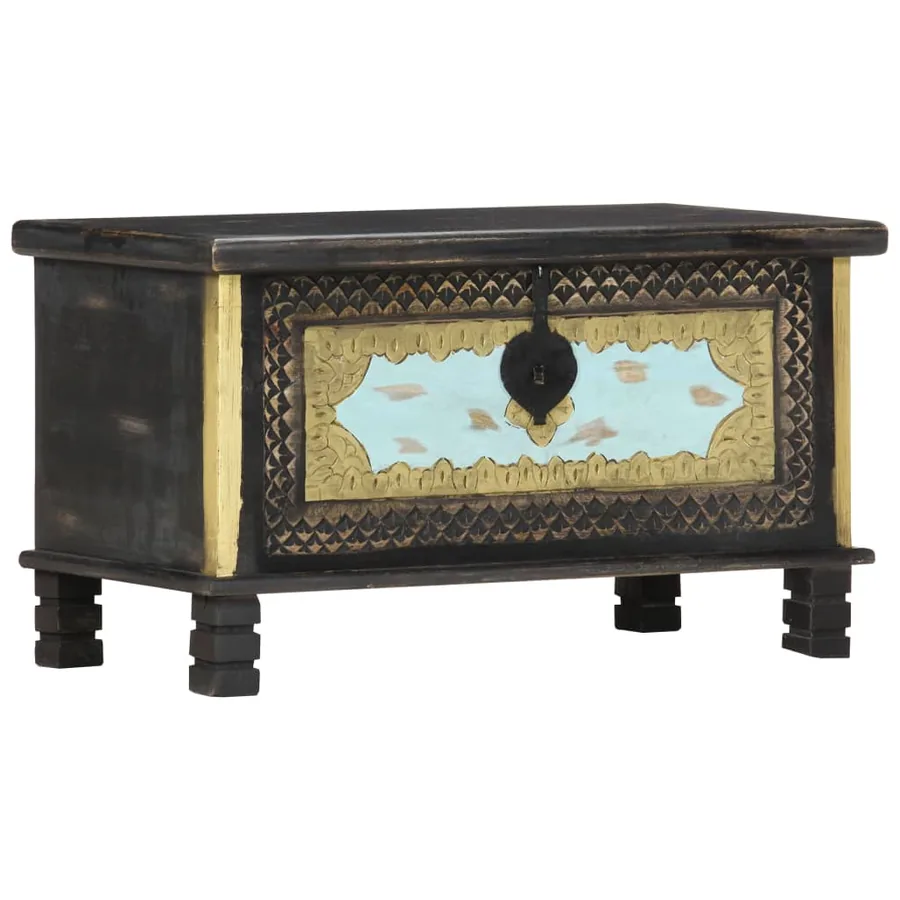 Coffre de rangement Noir 80x40x45 cm Bois de manguier massif