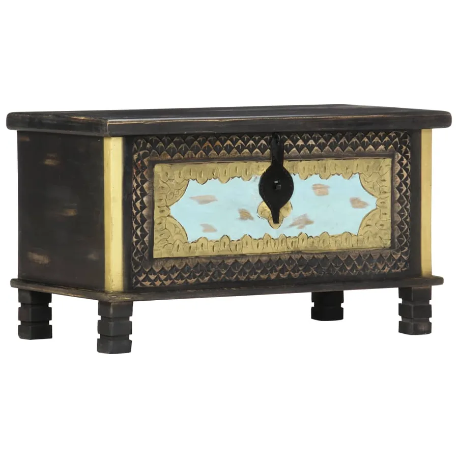 Coffre de rangement Noir 80x40x45 cm Bois de manguier massif - 2
