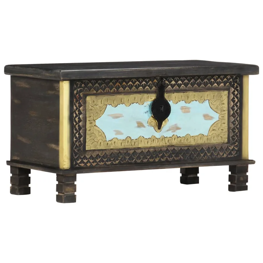 Coffre de rangement Noir 80x40x45 cm Bois de manguier massif - 4