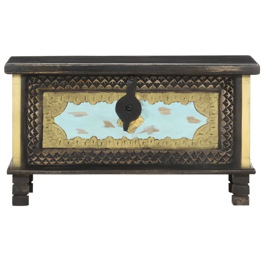 Coffre de rangement Noir 80x40x45 cm Bois de manguier massif - 6