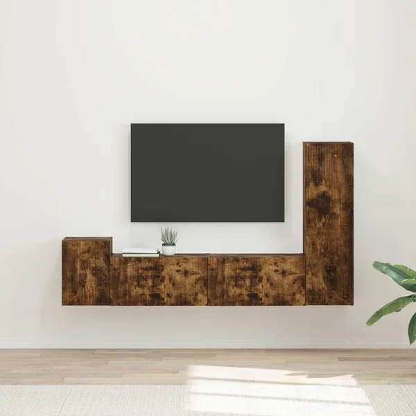 Ensemble meuble TV 4 pcs Chêne fumé Bois d'ingénierie