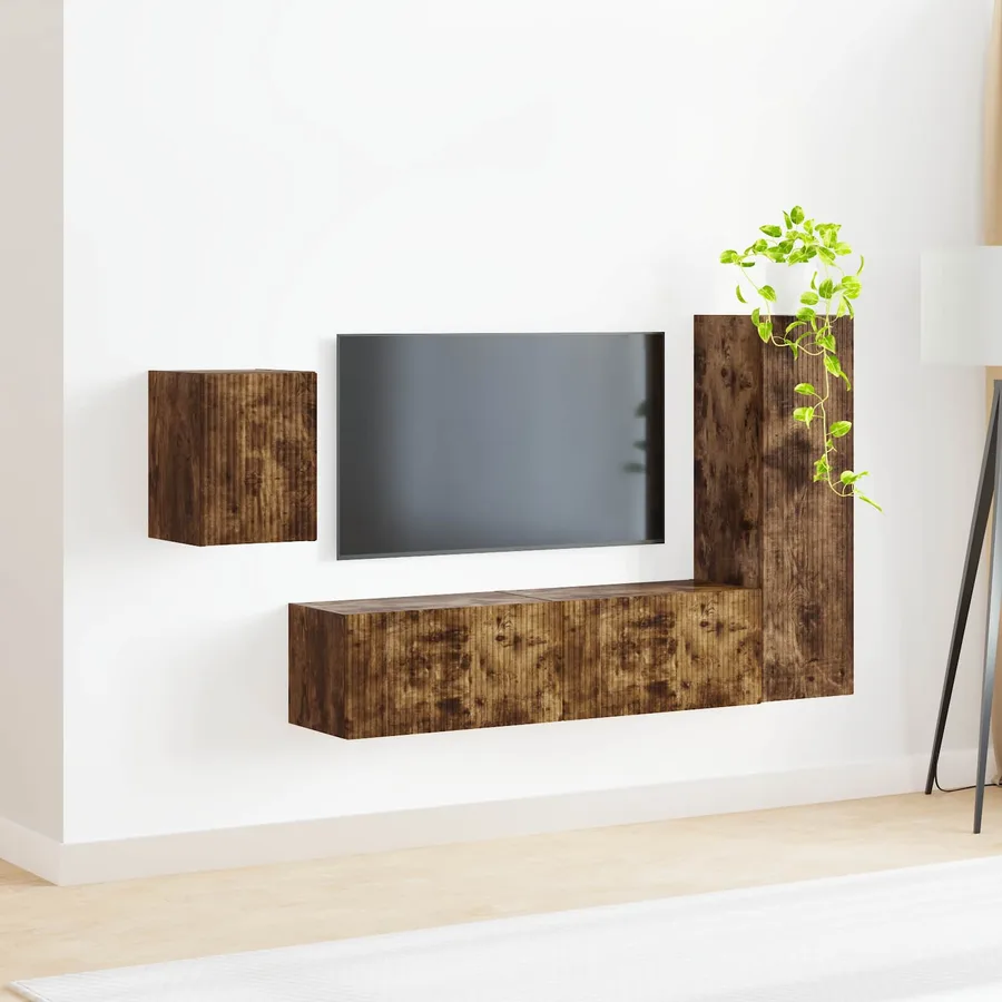 Ensemble meuble TV 4 pcs Chêne fumé Bois d'ingénierie - 4