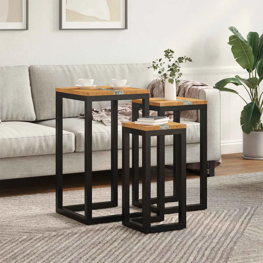 Table Gigogne 3 pc Marron Bois de teck massif