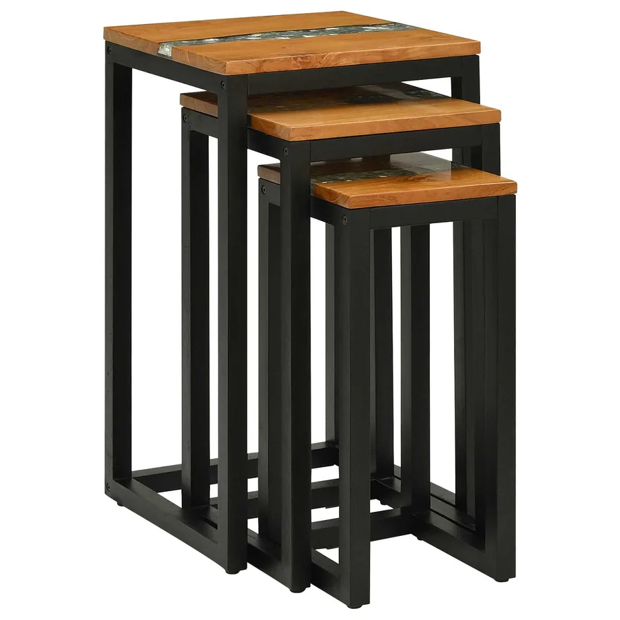 Table Gigogne 3 pc Marron Bois de teck massif - 2