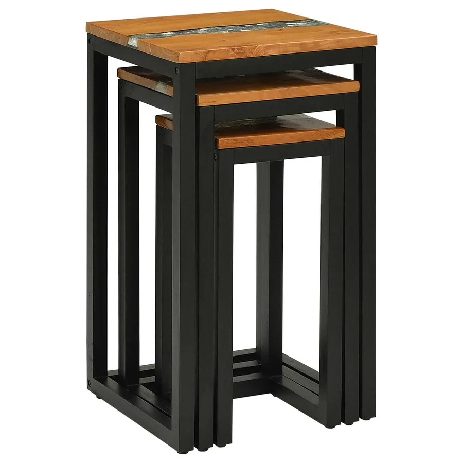 Table Gigogne 3 pc Marron Bois de teck massif - 4