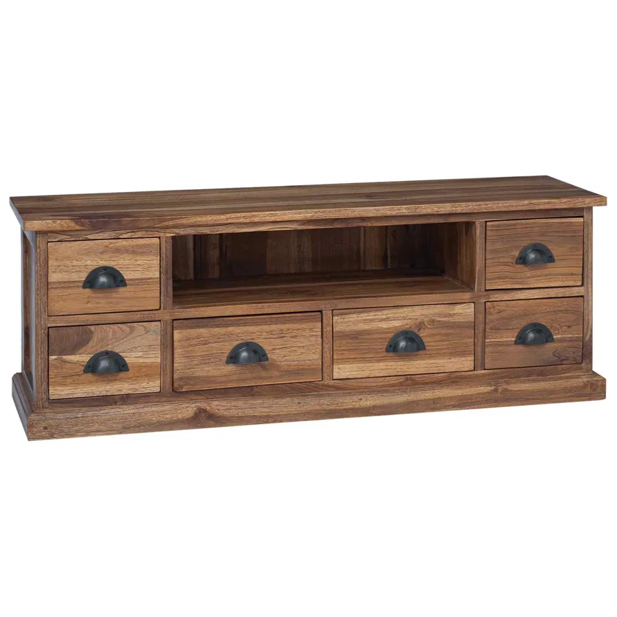 Meuble TV Naturel 110 x 30 x 40 cm Bois de teck massif - 2