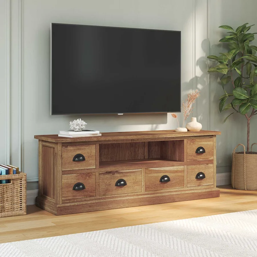 Meuble TV Naturel 110 x 30 x 40 cm Bois de teck massif - 4