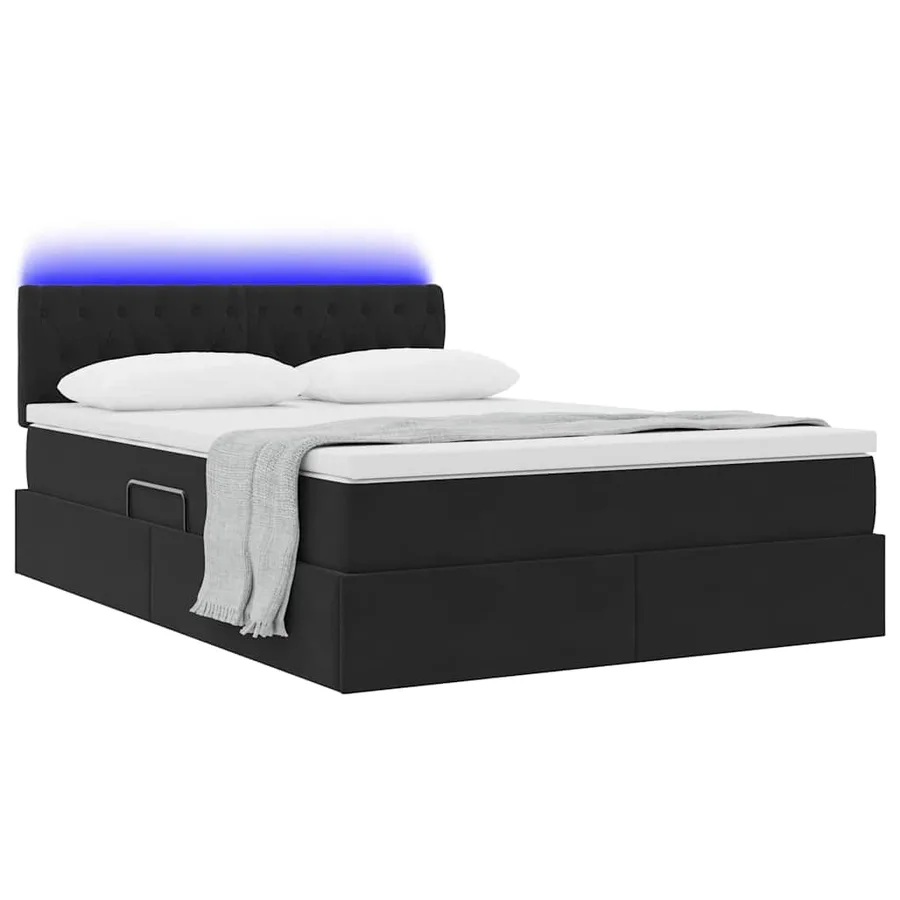 Lit de rangement LED avec matelas Noir 140 x 190 cm Velours - 3