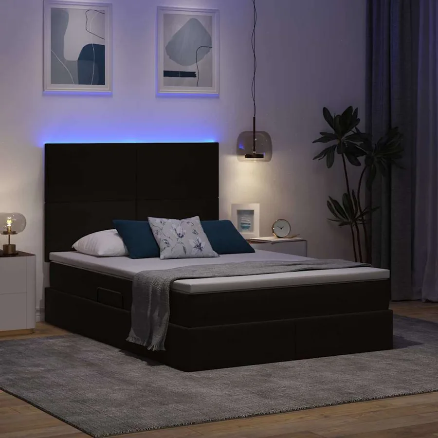 Lit de rangement LED avec matelas Noir 140 x 190 cm Velours - 5