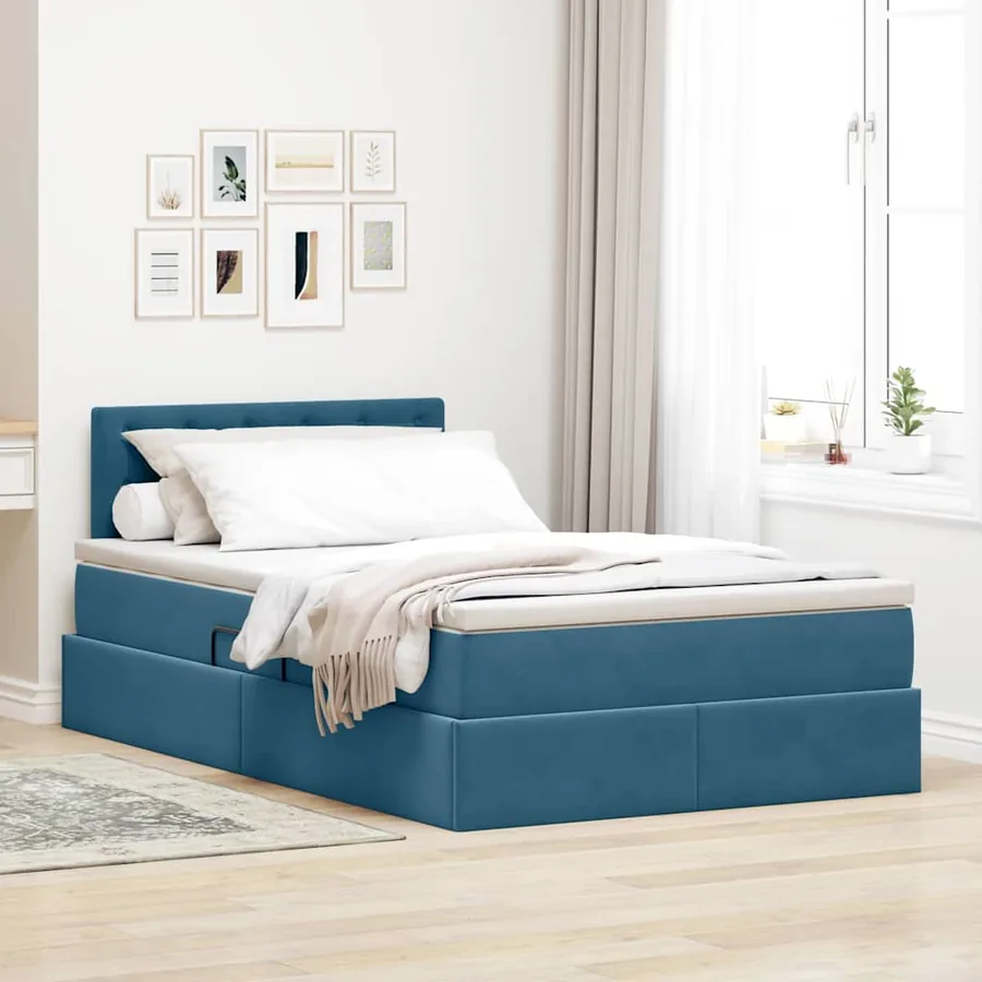 Lit de rangement LED avec matelas Bleu foncé 120 x 200 cm