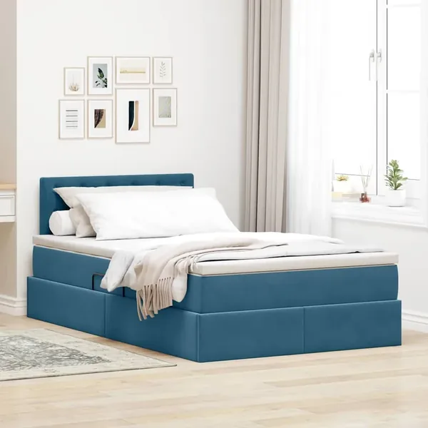 Lit de rangement LED avec matelas Bleu foncé 120 x 200 cm