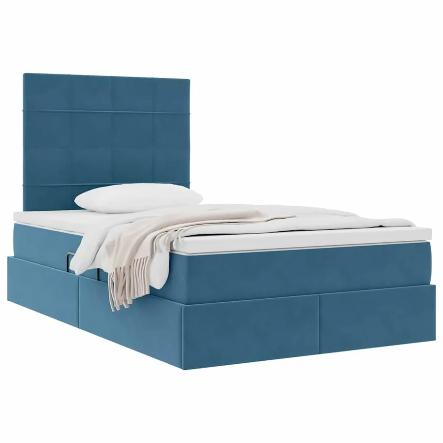 Lit avec rangement et matelas Bleu foncé 120 x 200 cm Velours - 3