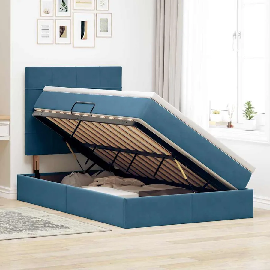Lit avec rangement et matelas Bleu foncé 120 x 200 cm Velours - 4