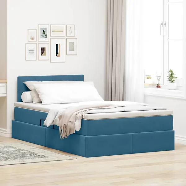 Lit de Rangement avec matelas Bleu foncé 120 x 200 cm Velours