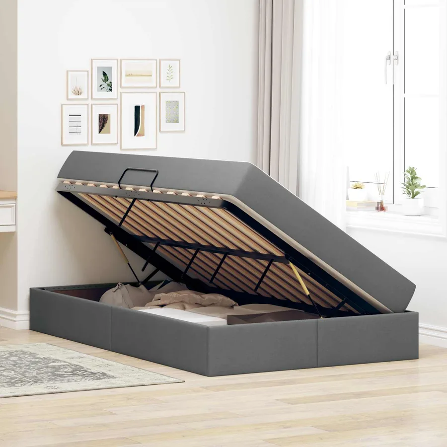 Lit avec rangement et matelas Gris foncé 120 x 190 cm Polyester - 4