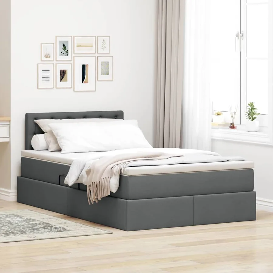 Lit avec rangement et matelas Gris foncé 120 x 190 cm