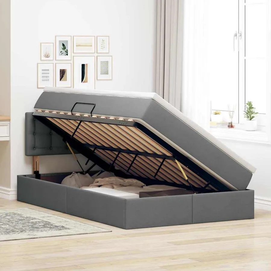 Lit avec rangement et matelas Gris foncé 120 x 190 cm - 4