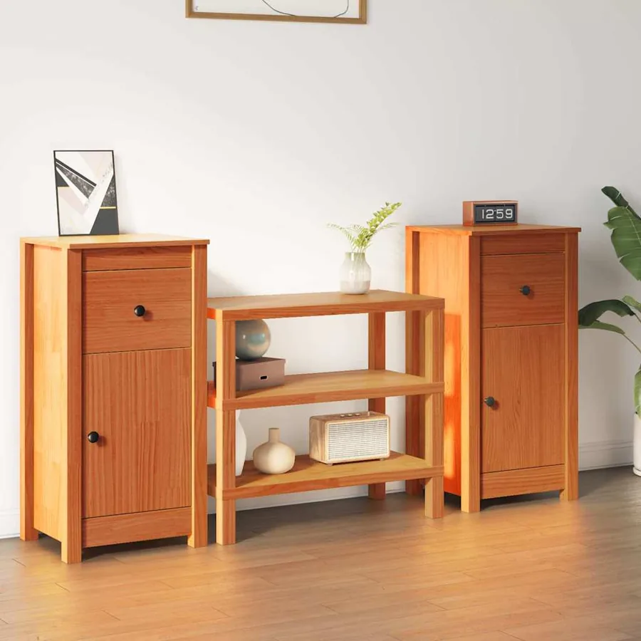Buffet 2 pcs Brun cire 39 x 34,5 x 80 cm Pin massif