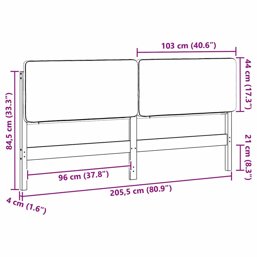 Tête de lit capitonnée Marron et gris clair 200 cm Pin massif - 13