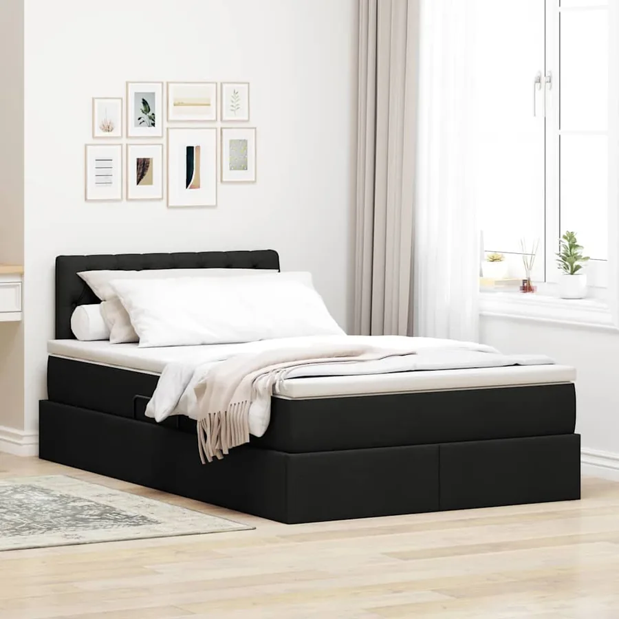 Lit avec rangement et matelas avec matelas Noir 120 x 190 cm