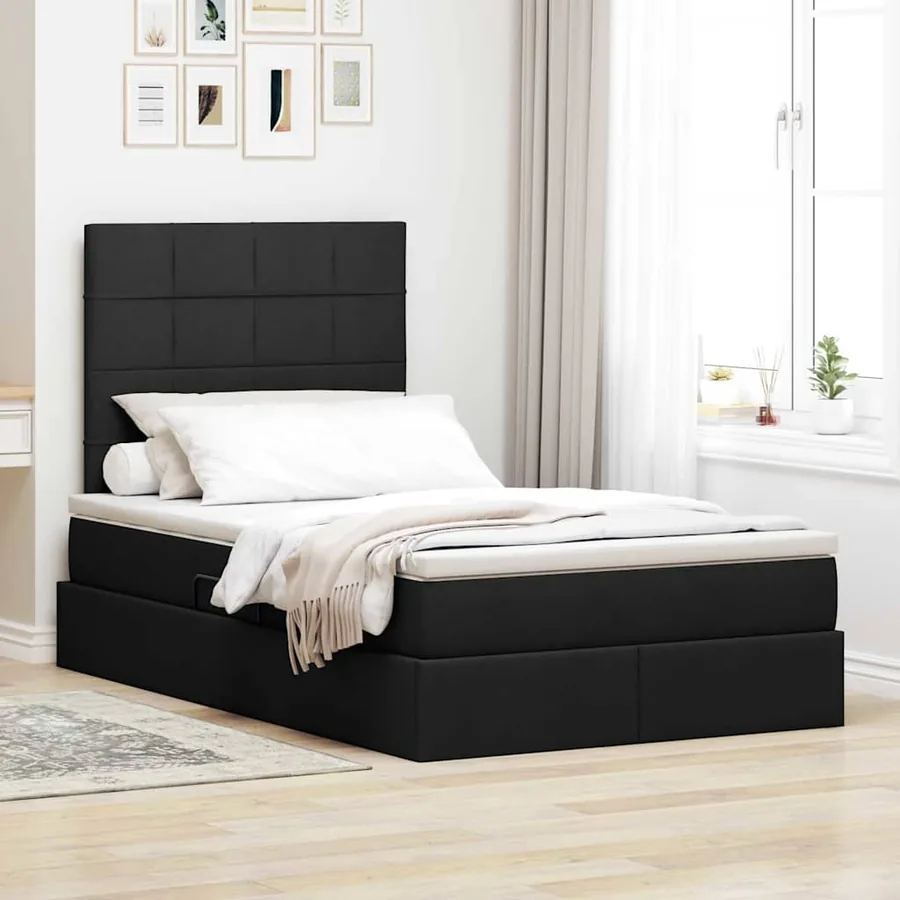 Lit de rangement LED avec matelas Noir 120 x 190 cm Tissu