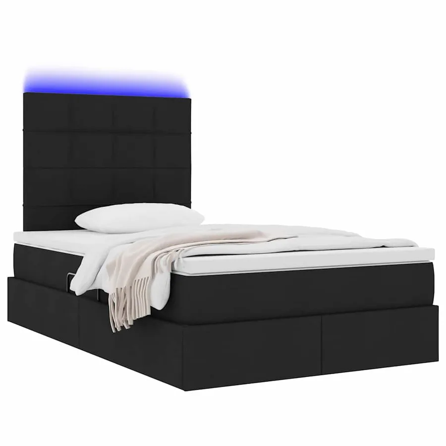 Lit de rangement LED avec matelas Noir 120 x 190 cm Tissu - 3