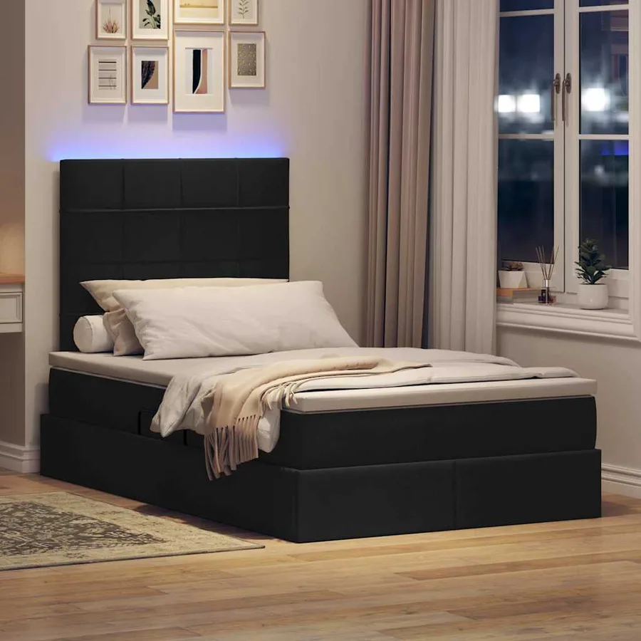 Lit de rangement LED avec matelas Noir 120 x 190 cm Tissu - 5