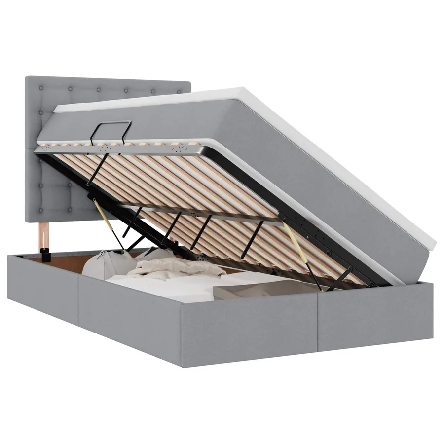 Lit avec rangement et matelas Gris clair 120 x 200 cm tissu - 2
