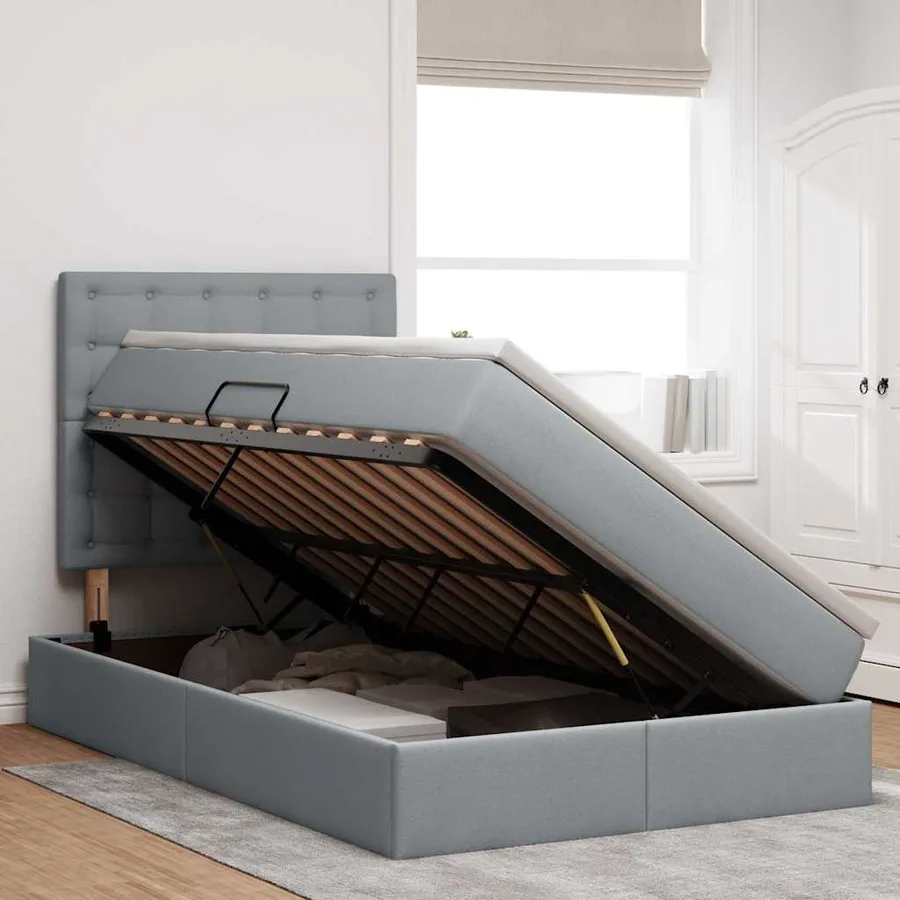 Lit avec rangement et matelas Gris clair 120 x 200 cm tissu - 4