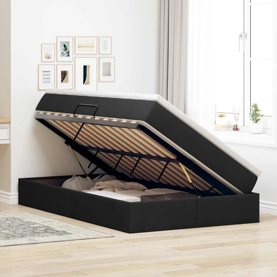 Lit avec rangement et matelas Noir 120 x 190 cm Polyester - 4