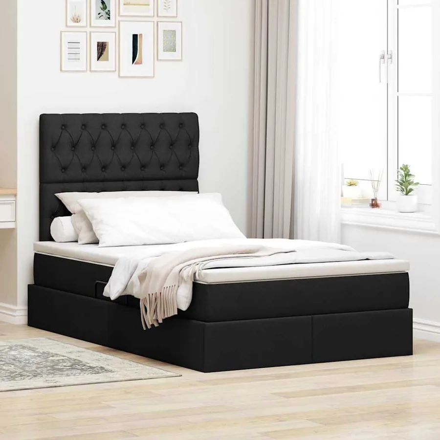 Lit de rangement LED avec matelas Noir 120 x 190 cm Tissu