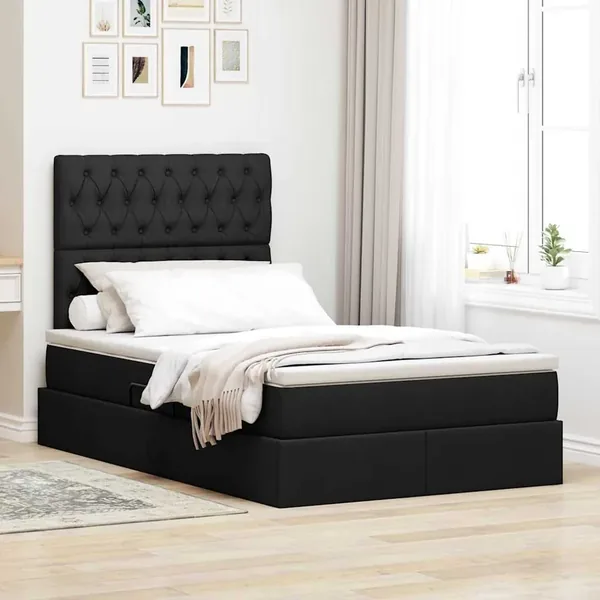 Lit de rangement LED avec matelas Noir 120 x 190 cm Tissu