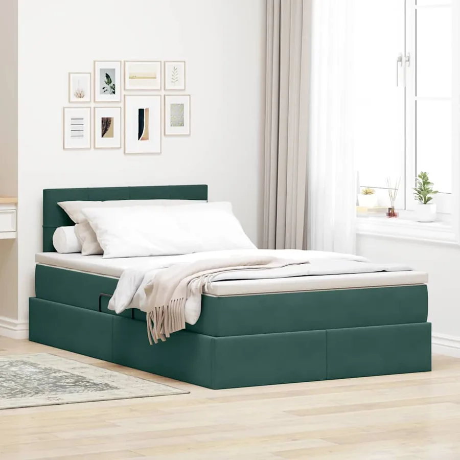 Lit de rangement LED avec matelas Vert foncé 120 x 200 cm