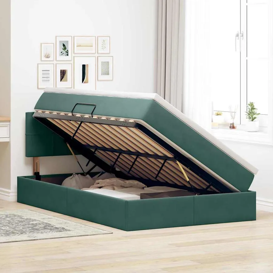 Lit de rangement LED avec matelas Vert foncé 120 x 200 cm - 4