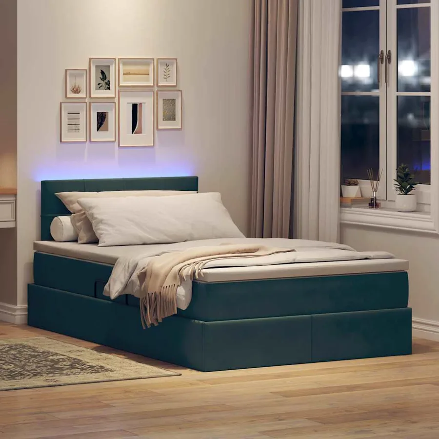 Lit de rangement LED avec matelas Vert foncé 120 x 200 cm - 5