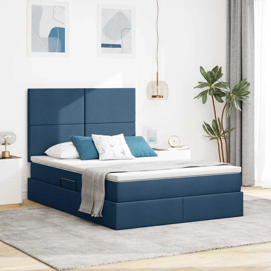 Lit de rangement LED avec matelas Bleu 140 x 190 cm Tissu