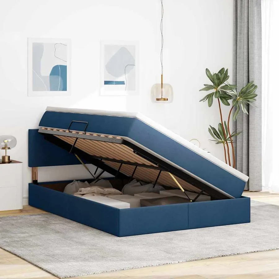 Lit avec rangement et matelas avec matelas Bleu 140 x 190 cm - 4