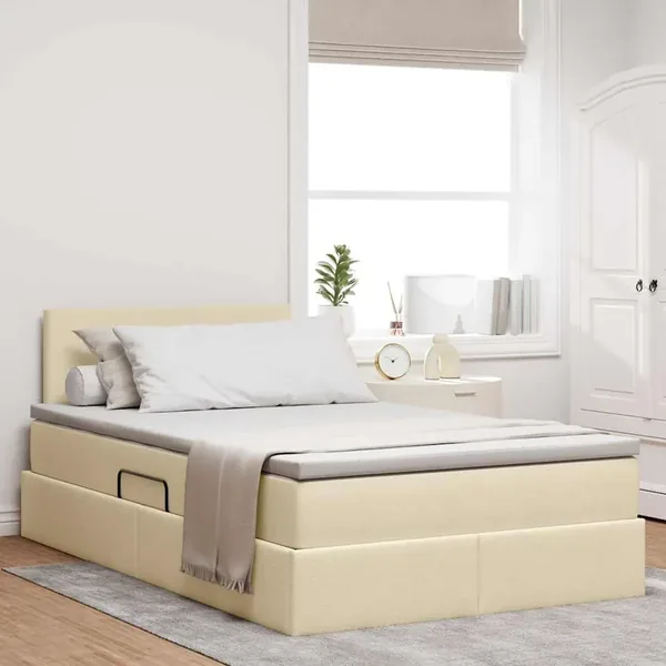 Lit avec rangement et matelas avec matelas Crème 120 x 200 cm